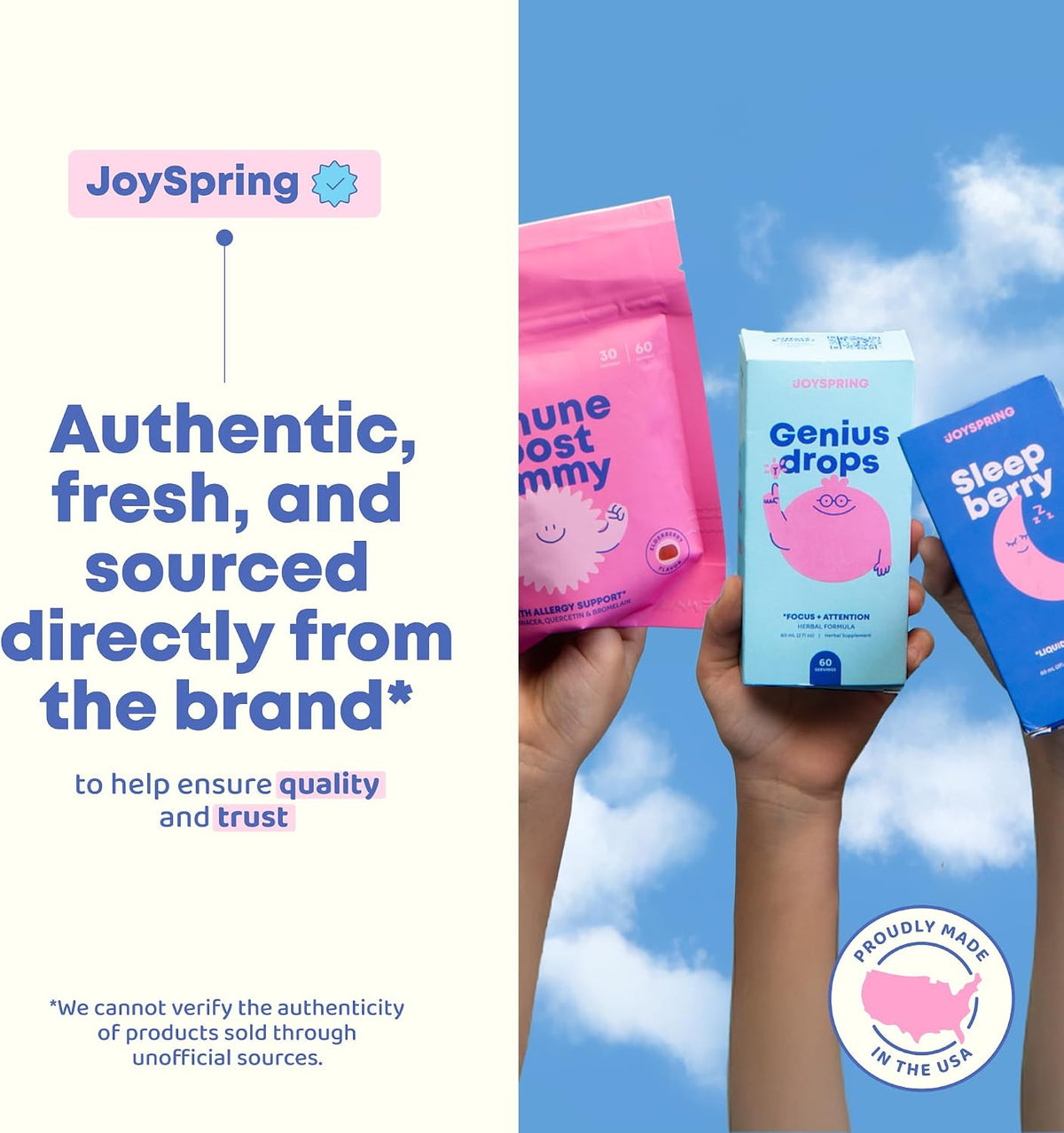 JoySpring BrainyBelly Kids Probiotic, Brain & Gut Support, Unflavored | SunPS phosphatidylserine + 2 probiotic strains. Sugar-free, dye-free, vegan powder stick. Stir into any drink. 30 ct, ages 4+